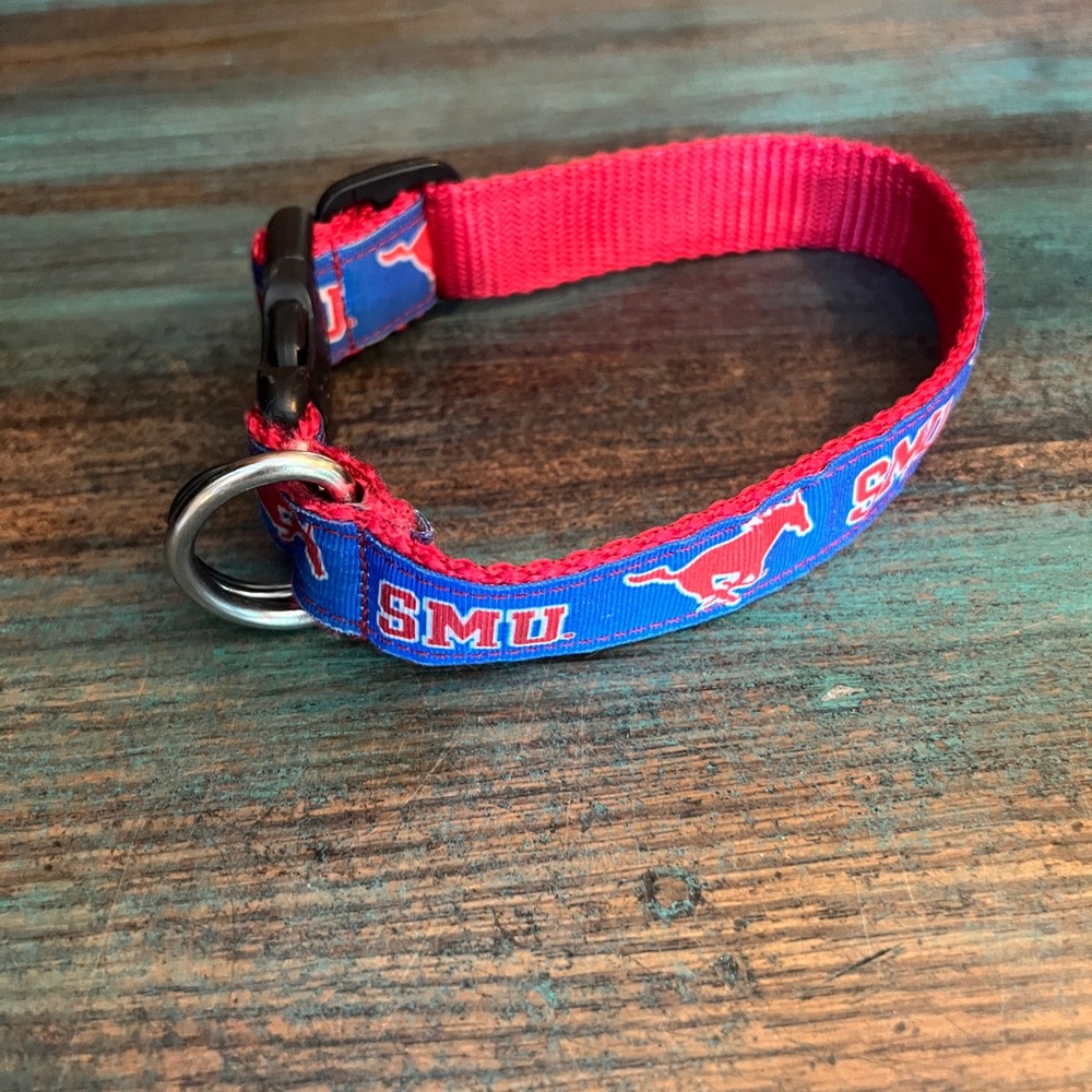 SMU Blue and Red Dog Collar